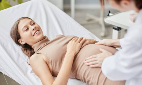 Pregnant woman visiting gynecologist at hospital